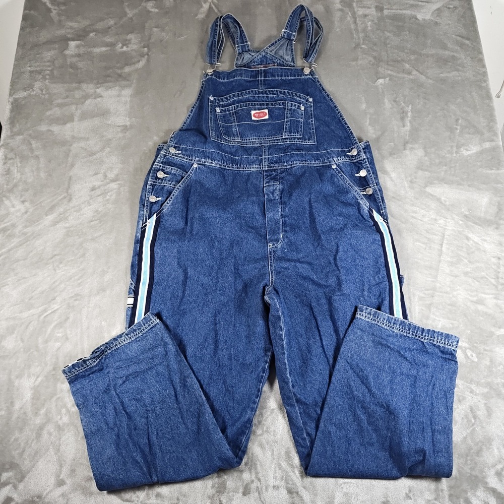 Vintage Revolt Bib Overalls Womens 20 Denim Blue 90s Relaxed Side Stripe Y2K